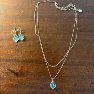 Kendra Scott Gold-Tone Blue Teardrop Layered Necklace with Matching Earrings